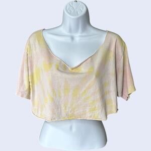 Tie Dye Cropped Top Short Sleeve Pastel Yellow Pink 90s Boho Festival Trendy